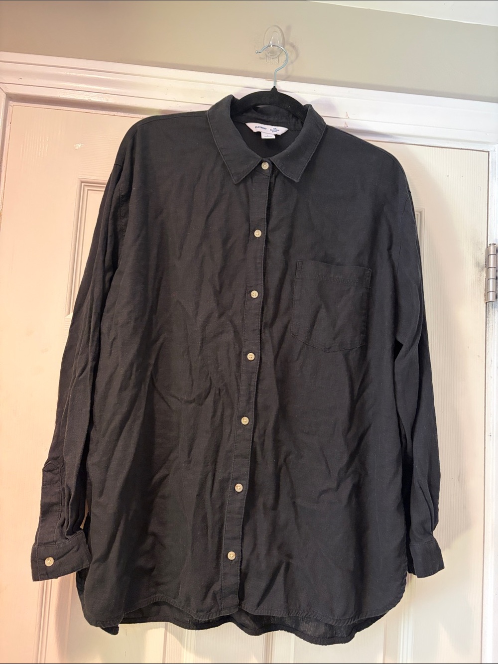 Old Navy Women's Button-Down Linen Blend Shirt in Black L